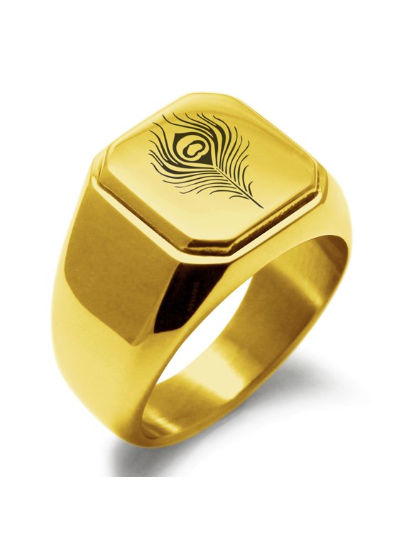 Stainless Steel Hera Greek Goddess of Marriage Engraved Square Flat Top Biker Style Polished Signet Ring