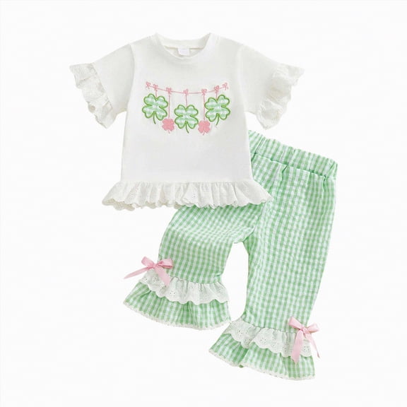 Hessimy Summer Outfit Toddler Baby Girl Short Sleeve T-Shirt Shorts Set Infant Girl Clothes 2Pcs Set,Newborn Ready(White,2-3 Years)