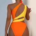 thumbnail image 4 of Sngxgn Swimsuit for Women Bathing Suit Cut Out Cross Back Tie Deep V Neck Ruched High Cut(Orange,M), 4 of 4
