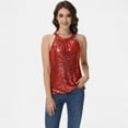 thumbnail image 4 of Women's Sleeveless Sequin Halter Top with Pleated Neckline and Sparkling Finish - Medium, Red, 4 of 6