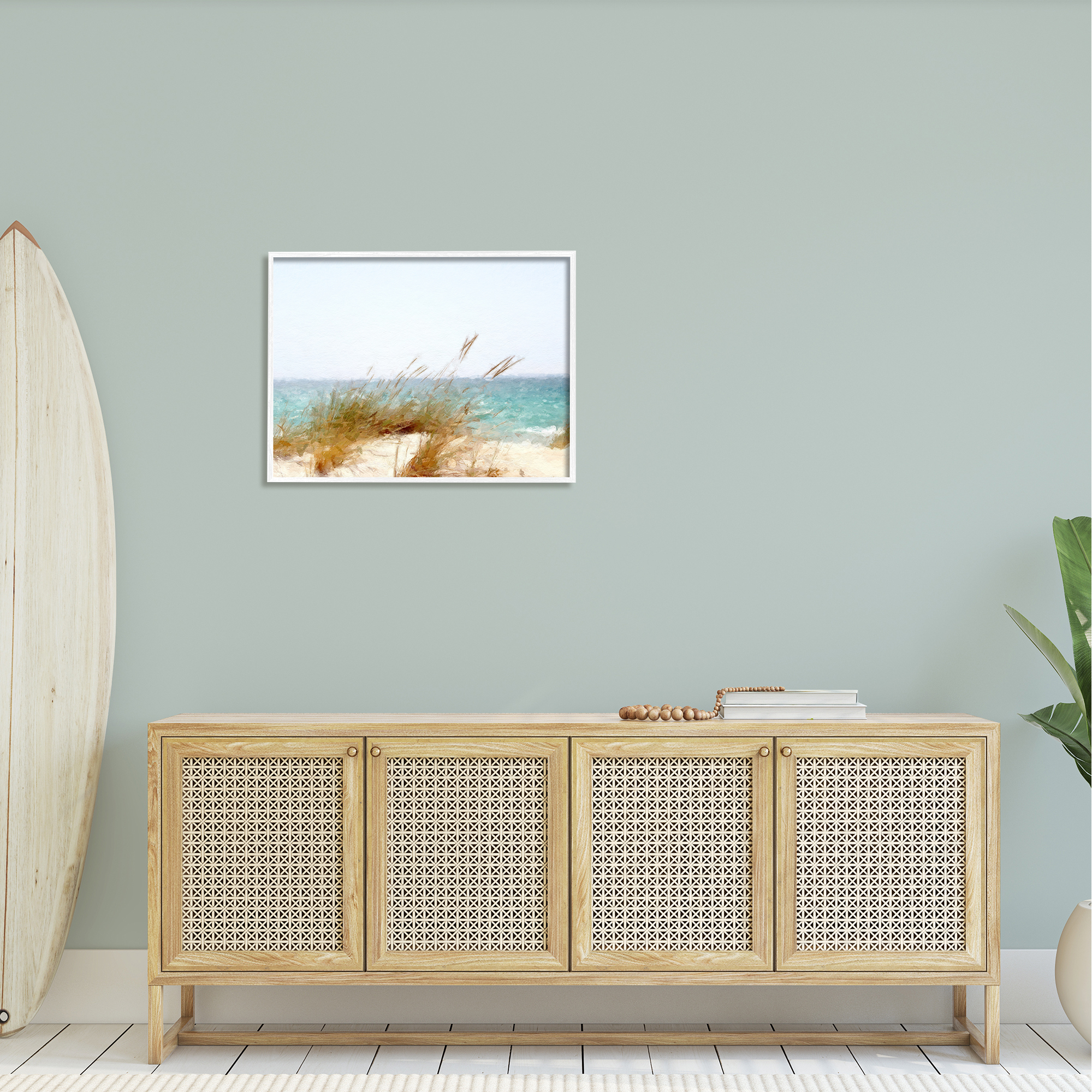 Stupell Beach Reeds Nautical Windblown Coast Landscape Painting White Framed Art Print Wall Art