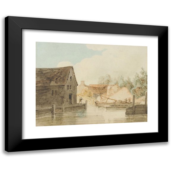 Thomas Girtin 14x12 Black Modern Framed Museum Art Print Titled - Canal Wharf (1790-1800)