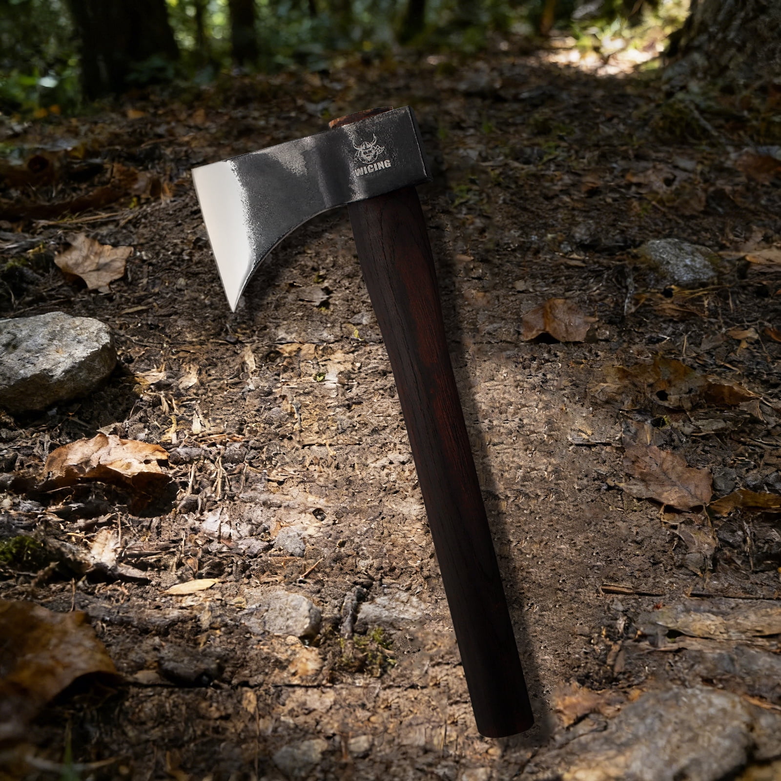 WICING 15.7" Hatchet, 1065 Manganese Steel Blade with Beech Wood Handle, Balanced Hand Axe for Outdoor Use