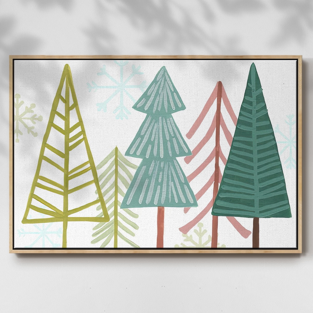 Modern Holiday Collection A - Framed Gallery Wrapped Holiday Canvas - 25 x 37 - Natural Wood Frame