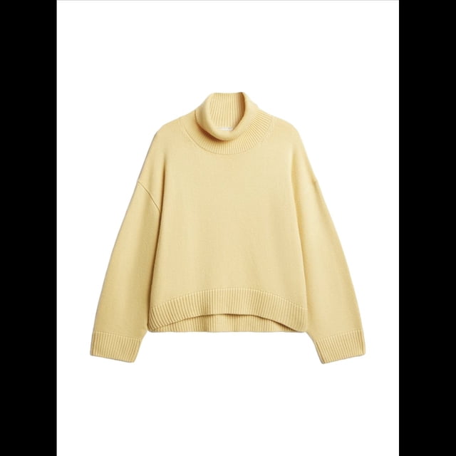 Suéter de Cuello Alto para Mujer, Blusa de Punto de Larga Gruesa con Dobladillo Alto y Bajo, para Otoño e Invierno. Amarillo Limón M
