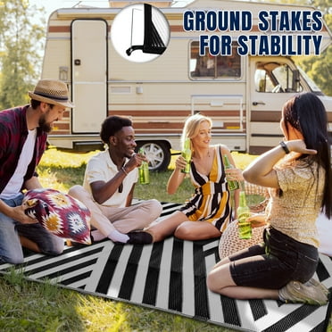 UBesGoo  5'x8' Outdoor Rug Camping Mat Plastics Straw Rug  Decoration Carpet for Patio Large Area Rug for Picnic BBQ Black