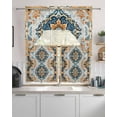 thumbnail image 2 of Bohemian Kitchen Curtains Swag Valance and Tier Curtains Set 24 Inch Length, Boho Blue Flower Pattern Abstract Tribal Rod Pocket Drape Panels Pair Swag Curtain for Bathroom/Cafe/Window, 2 of 6