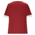 thumbnail image 5 of Fashion Olyvenn Criss Cross V Neck Tops for Women Lace Patchwork Short Sleeve Shirt Solid Color T Shirts Plus Size Loose Fit Blouse Wine S, 5 of 7