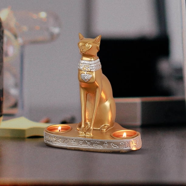 Soporte de vela con escultura de gato, estatuilla , soporte creativo para luz de té, estatua de gato coleccionable, portavelas para