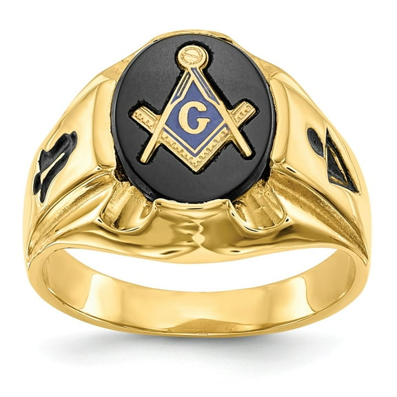 14K Yellow Gold Ring Band Themed Men's Oval Masonic