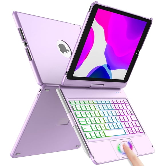 Funda con teclado táctil AMZCase para iPad 9ª generación (10,2 pulgadas) 2021, color morado claro