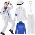 thumbnail image 2 of Boys Formal Suit Costume with White Hat Halloween Carnival 80s 90s Dance Party Outfit Set for Kids 8-13Y, 2 of 6