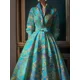 thumbnail image 4 of Vestido largo de fiesta de noche para mujer, elegante, estilo bohemio, estampado vintage, cuello alto, bolsillo, manga larga, cintura alta, 4 of 4