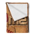 thumbnail image 2 of Saying Soft Flannel Fleece Throw Blanket, Words with Heart Shapes on Wooden Planks Log Cabin Country House, Cozy Plush for Indoor and Outdoor Use, 60" x 80", Pale Brown Red Black, by Ambesonne, 2 of 5
