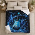 thumbnail image 5 of Blue Christmas Guitar Flannel Blanket with Electric Guitar Music Notes Snowflakes Trees Ornaments Gifts Black Holiday Art, Music Lover Home Decor, Guitarist Gift, 5 of 9