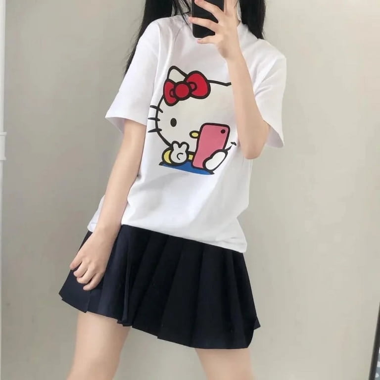Harajuku Anime Print Women's T-Shirt - Gothic Short-Sleeve Blouse (White, Size M)