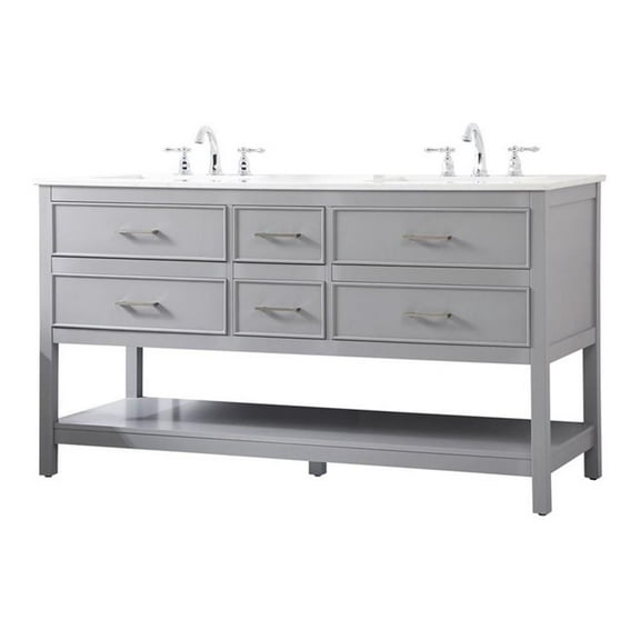 Elegant Decor Sinclaire 60" Aluminum Alloy & MDF Double Bathroom Vanity in Gray