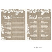 Word Scramble Burlap Lace Wedding Bridal Shower Game Cards, 20-Pack