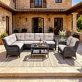 thumbnail image 2 of Bellefurn Outdoor Wicker Patio Furniture Set,Outdoor Wicker Sectional Sofa Set L-Shaped Sectional Sofa with Loveseat and Coffee Table,All Weather Rattan Conversation Set for Backyard Porch Garden, 2 of 11