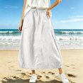 thumbnail image 2 of Miluxas Women's Cotton Linen Maxi Skirt Elastic Waist Drawstring A Line Casual Long Skirt with Pockets Loose Flowy Linen Skirt for Summer Daily Wear White, 2 of 8