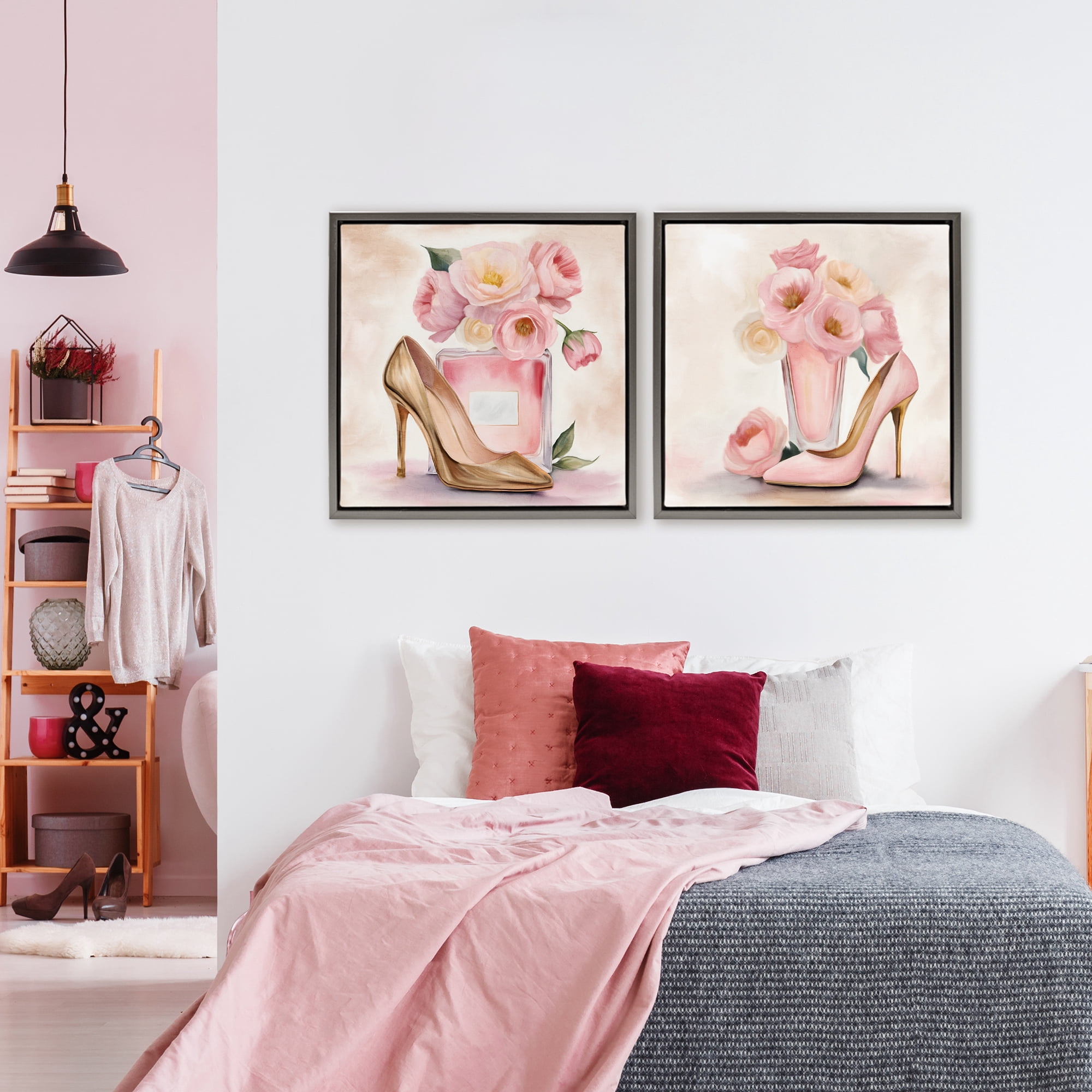 Stupell Industries Blush Pink Beauty 2 Piece Gray Framed Floater Canvas Set, design by Kim Allen