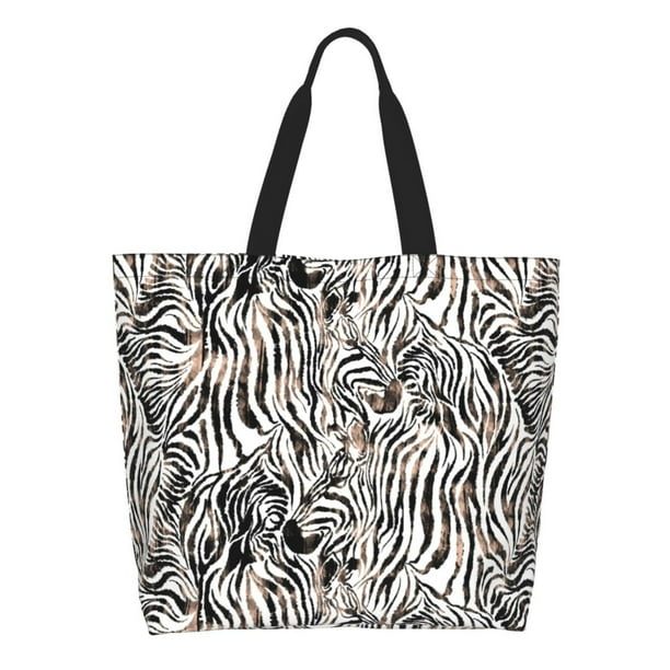 Fotbe Leopard And Zebra Bolsa Tote Estética de Lona con Estampado para Mujer - Bolsa Reutilizable de Hombro Casual para Vacaciones, Compras, Trabajo y Gimnasio