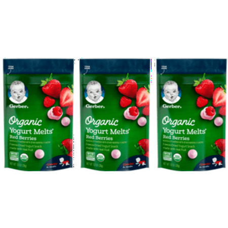 (3 Pack) Gerber Yogurt Melts Organic Freeze-Dried Yogurt & Fruit Snacks, Red Berries, 1
