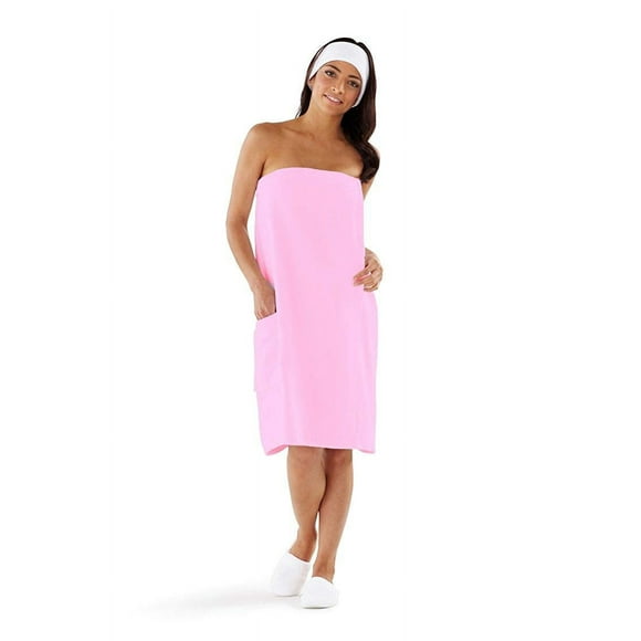 Boca Terry Womens Spa Wrap - 100% Cotton Spa, Shower, Bath and Gym Towel w Snaps - Pink 6XL