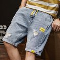 thumbnail image 5 of Pantalones cortos de mezclilla ajustados con gráficos rotos para hombre, pantalones vaqueros cortos ajustados multicolor para hombre, tendencia de diseñador de lujo 2024, ropa de calle retro Y2k, 5 of 5