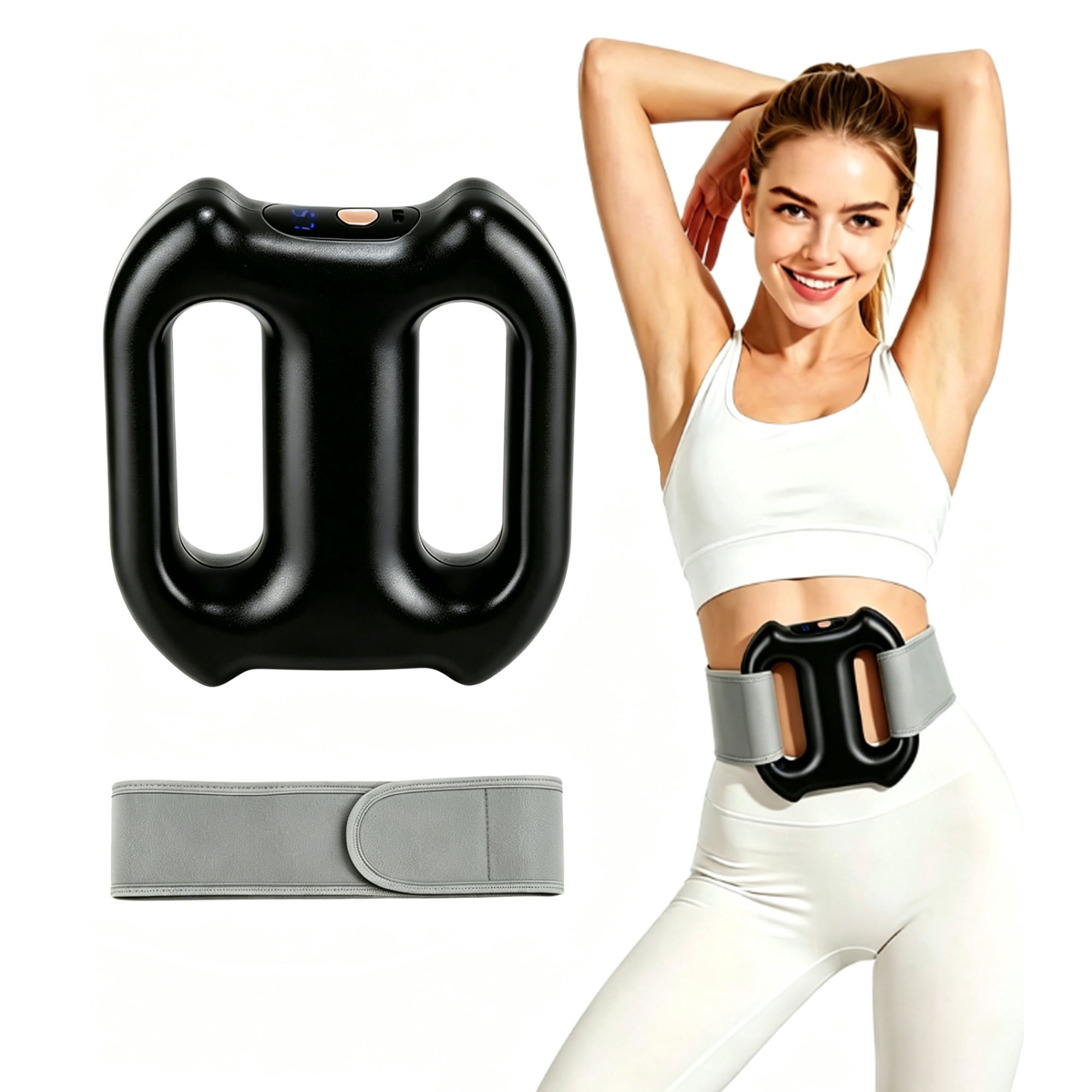 Cordless Vibration Plate, 5 Intensity 3 Modes Full-Body Fascia Ring, Waist Massager Dual-Ring Vibration Belt for Belly, Back, Legs, Waist, Gift for Women, Black