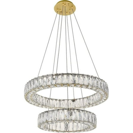 Maklaine 2 Tier 23.6" Round Royal Cut LED Chandelier in Gold