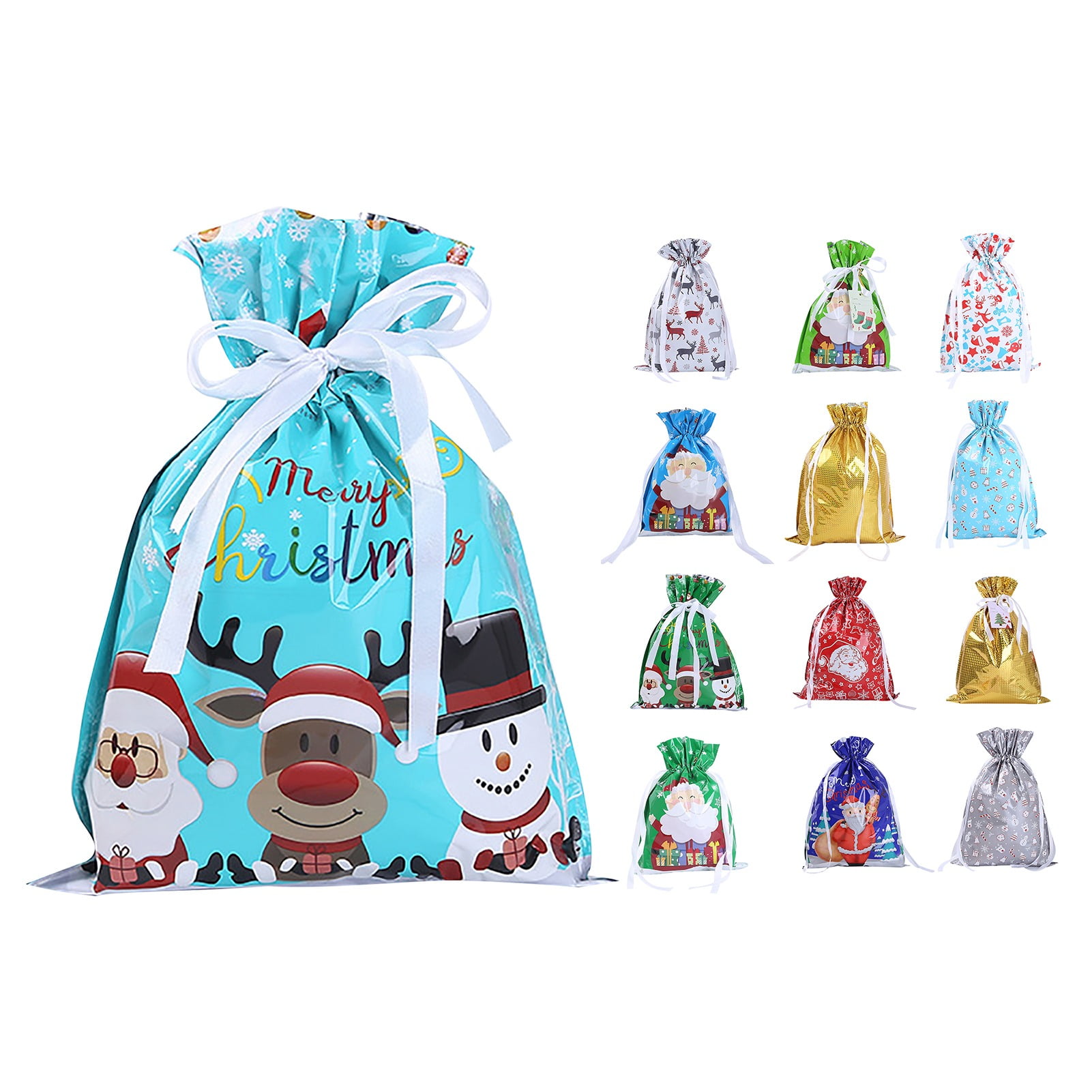 Leaveforme Drawstrings Christmas Gift Bags Assorted Sizes, 12Pcs ...