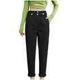 thumbnail image 2 of IROINNID Women's Cargo Pants Solid Pockets High Waist Pants Ladies Button Slim Pants,Black, 2 of 8