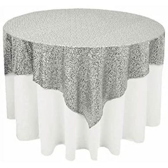 AK-Trading 72"x72" Grand Duchess Beaded Sequin Table Cover or Overlay (Silver)