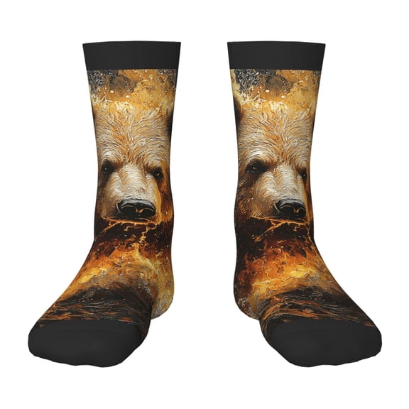 Kids Crew Socks Novelty Casual Funny Socks for 6-10 Years Old , Bear Fire Water