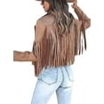 thumbnail image 3 of Douhoow Women Coat Tassel Cardigan Fringed Hem Crop Tops Motor Biker Jacket Suede Leather Jacket, 3 of 7