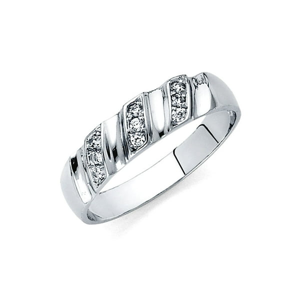 14k White Gold Cubic Zirconia Wedding Band For Men Ring Size 10 Wedding Band - 2.8 Grams