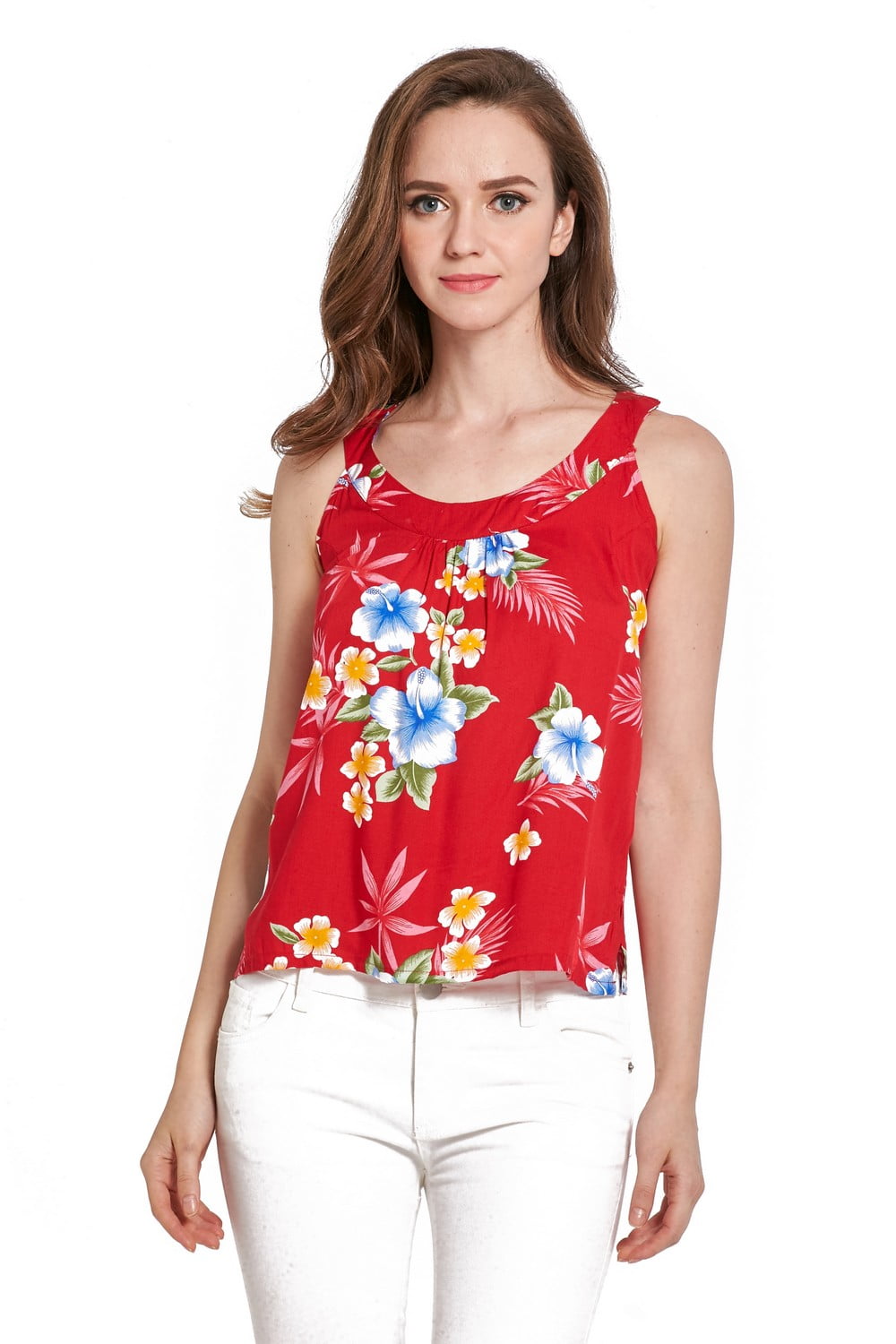 Hawaii Hangover Women's Hawaiian Floral Tank Top in Hibiscus Red M