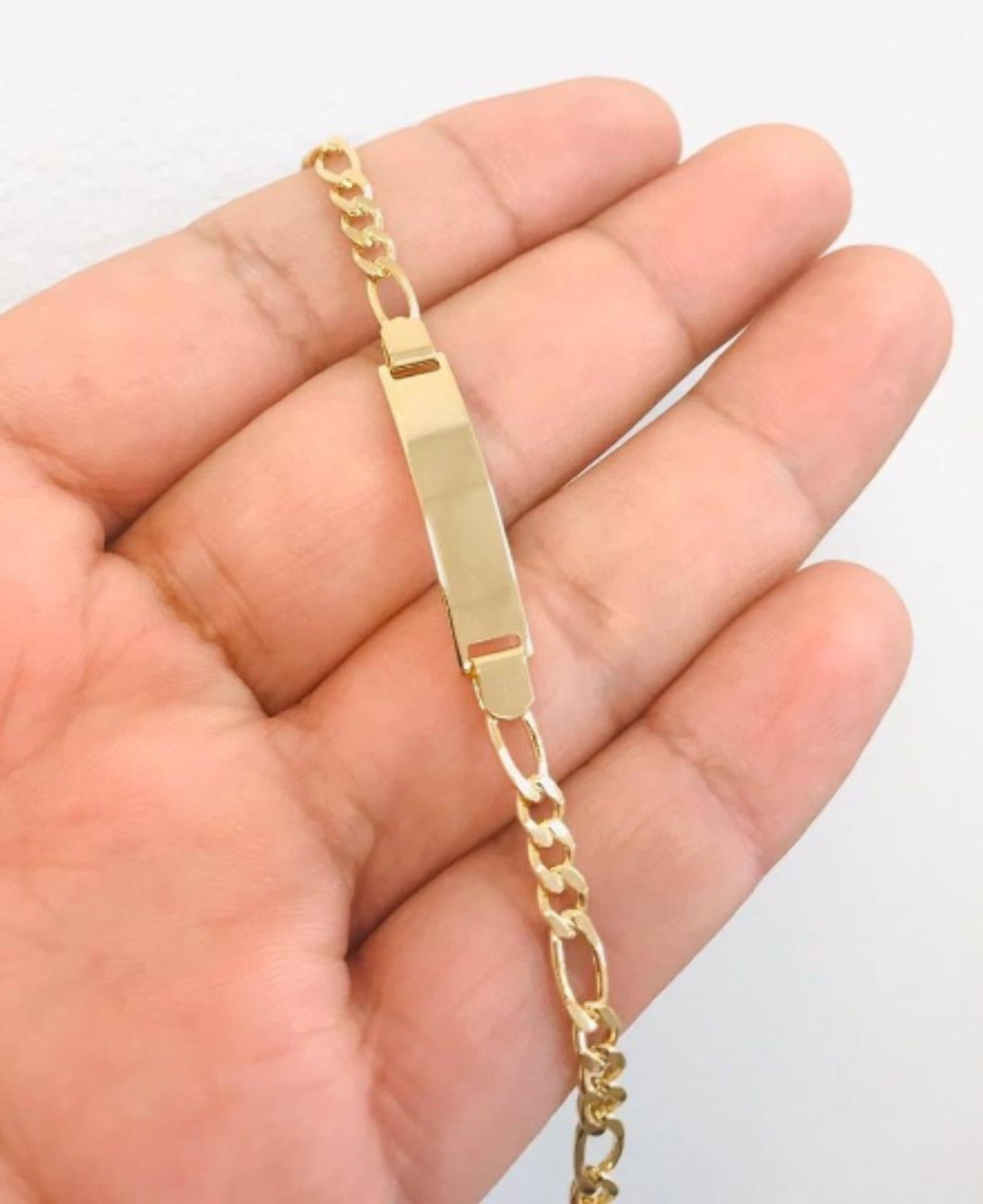14K Gold Two Tone Mariner Fancy Link Baby ID Bracelet
