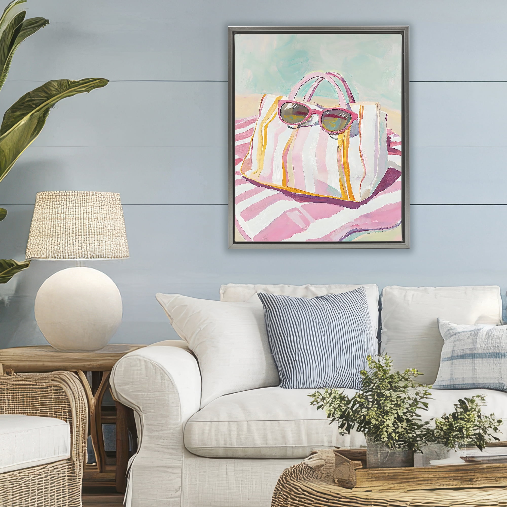 Stupell Industries Beach Bag & Sunglasses Gray Framed Floater Canvas Wall Art, design by The Prints Vibe