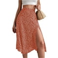 thumbnail image 2 of MAWCLOS Jupe Midi pour Femme Jupes Fendues Taille Haute Ample Plage Imprimé Floral Orange 3TG, 2 of 5