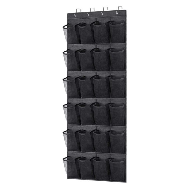 Bolsa de pared para el hogar de almacenamiento de 24 bolsillos no tejida con 4 ganchos de metal (negro)