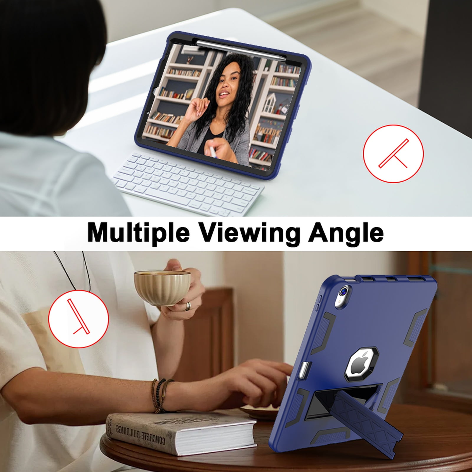 Rugged Case for Apple iPad Air 11 Inch M4 M3 M2 2026 2025 2024, Heavy Duty Shockproof Back Cover with Kickstand & Pencil Holder Shock-Absorbent TPU+PC Case for iPad Air 11, Navyblue
