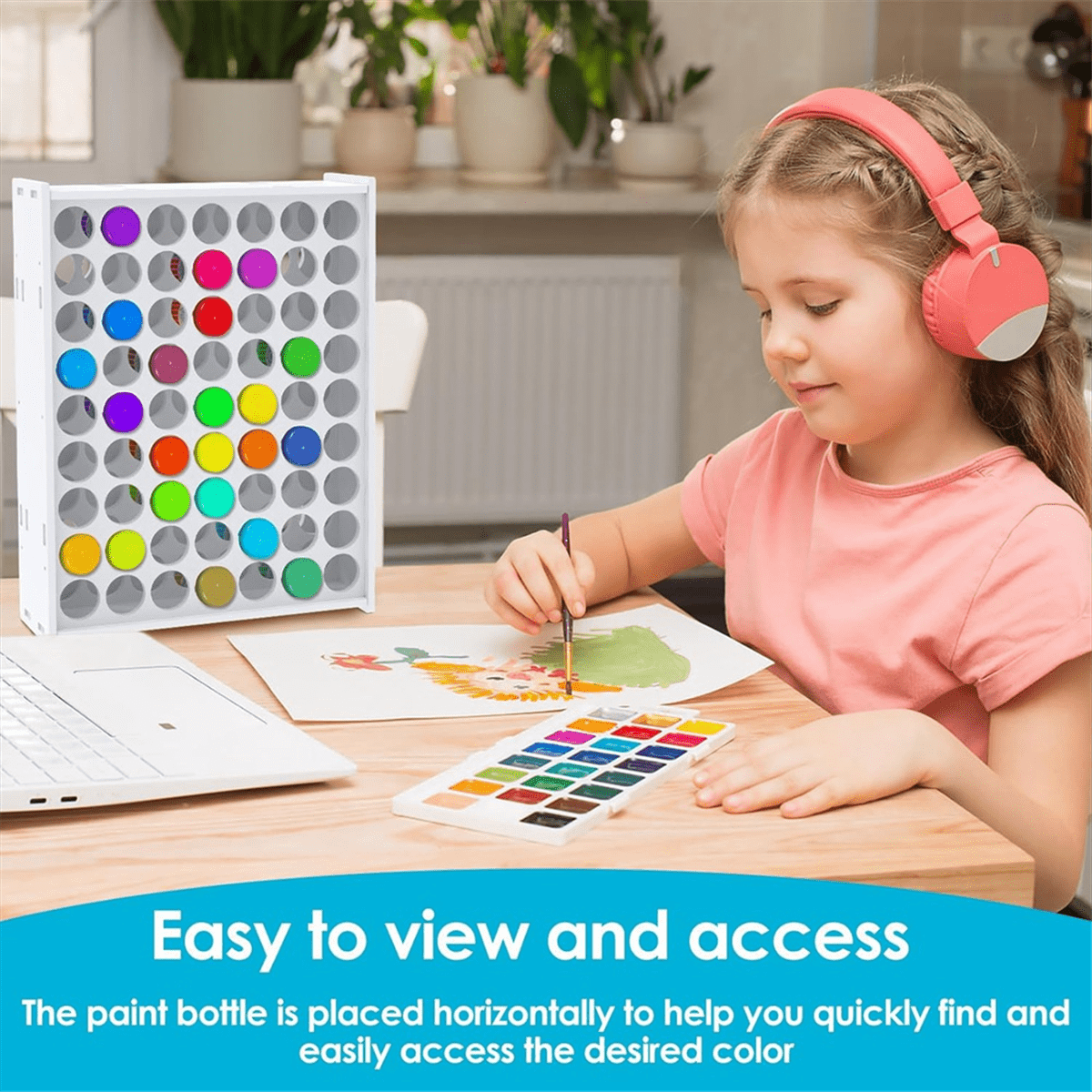 1 Pcs 63 Holes Craft Paint Storage Organizer Vertical Paint Rack Stand Wall Mounted Paint Organizers for ArtSupplies