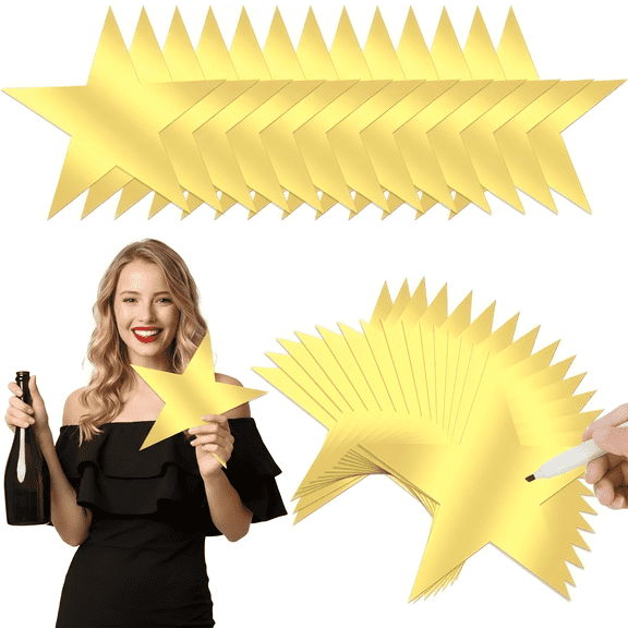 40 Pcs Gold Star Cutouts 11 Inch, Double Printed Paper Stars Decoration for Classroom Bulletin Board Party Wedding Movie Night