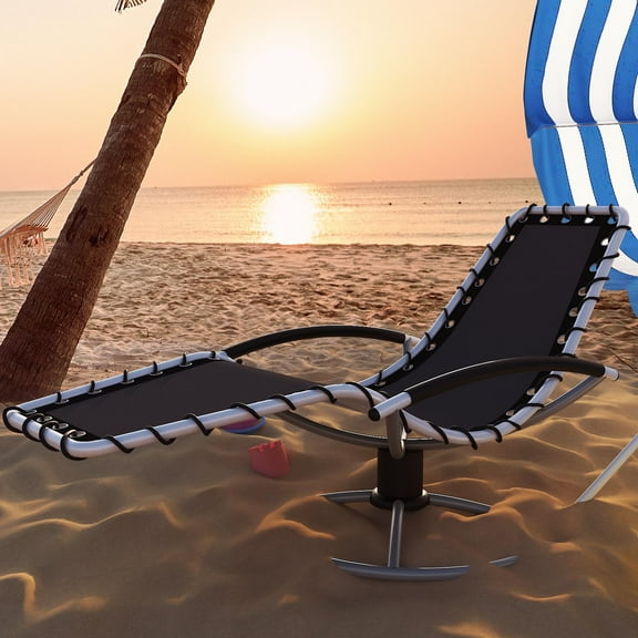 Danolapsi 360° Rotating Outdoor Chaise Lounge Chair,Iron Patio Chaise Lounge with Quick-Dry Textiline Fabric,S-Shaped Ergonomic Reclining Lounge Chair,Tanning Chairs with Arm for All Weather,Backyard