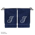 thumbnail image 2 of Monogrammed Hand Towel, Personalized Gift, 16 x 30 Inches - Set of 2 - Silver Embroidered Towel - Extra Absorbent 100% Turkish Cotton- Soft Terry Finish - For Bathroom, Kitchen and Spa- Script I Navy, 2 of 3