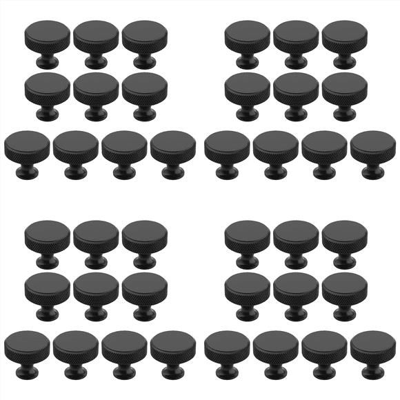 40 Pack Matte Black Knurled Cabinet Knobs Round Kitchen Cabinet Pulls for Drawer Dresser, Cupboard and Wardrobe
