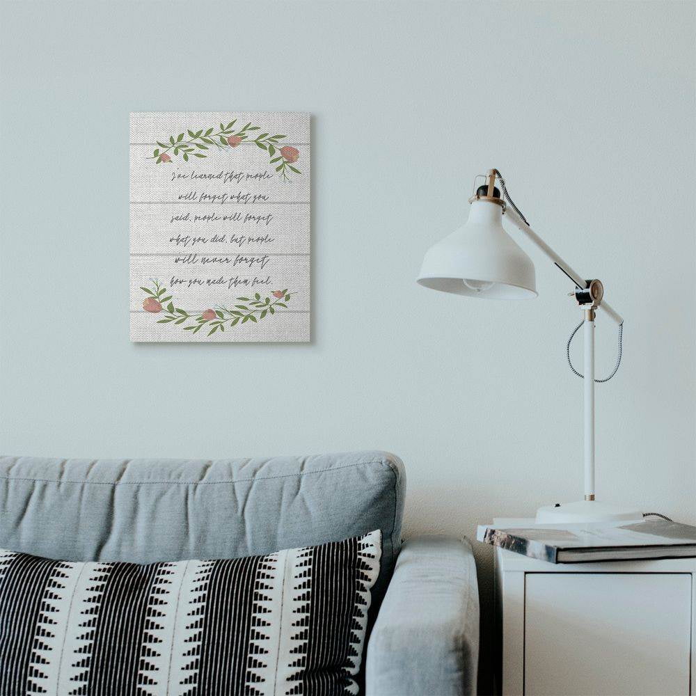 Stupell Industries Feeling Flower Wreath Inspirational Word Family Textured Wood Design Canvas Wall Art by Daphne Polselli