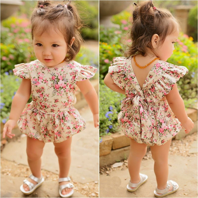 Newborn Infant Baby Girls Romper Ruffle Lace Cake Floral Jumpsuit Outfits 